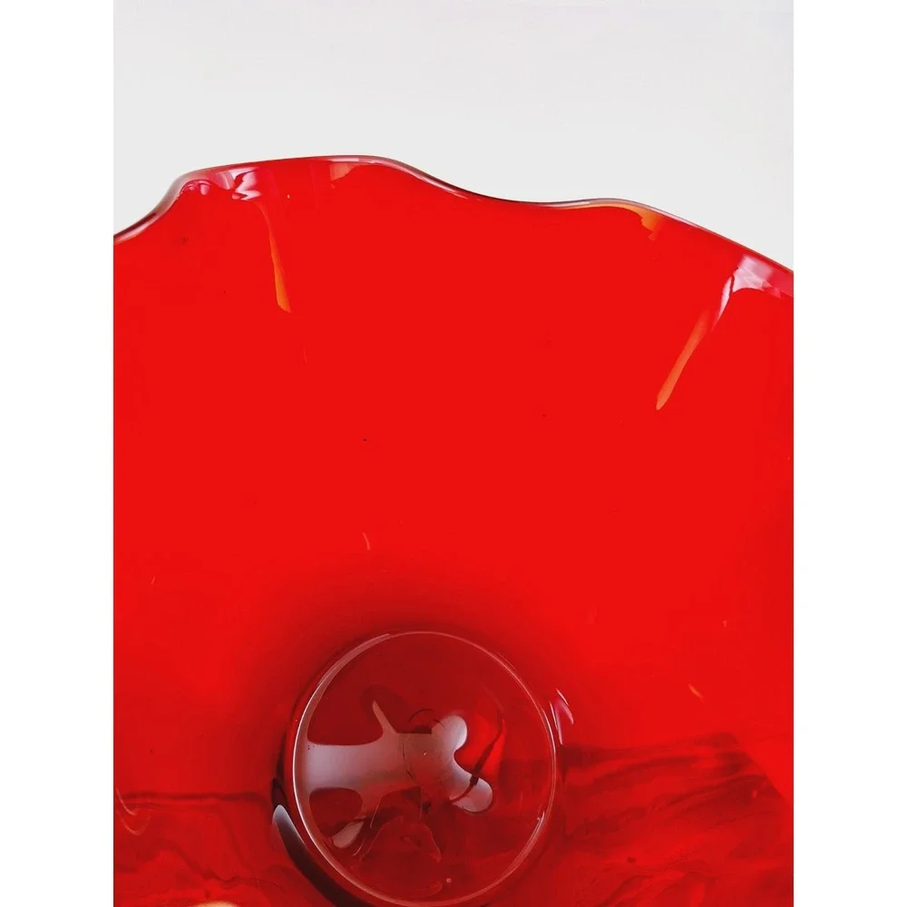 Vintage Ruby Red Footed Ruffled Glass Candy - Fruit Dish‎ 5.5